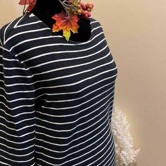 Merona | Black & White Striped 3/4 Sleeve Boatneck Top, Size Small - Picture 3 of 13